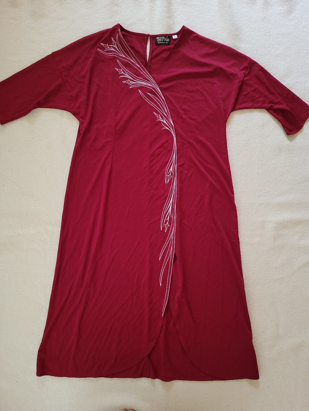 Bob Mackie Wearable Art Red Long Midi Pullover Dress 3/4 Sleeve